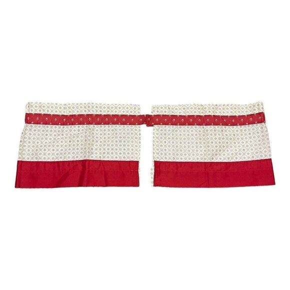 Red Chicken Print Farmhouse Style Valances Curtain Set Retro Kitchen Decor Craft - Picture 10 of 16